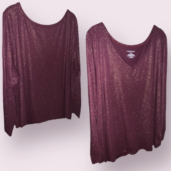 Lane Bryant Tops - LANE BRYANT Long Sleeved Sparkly Burgundy Cotton T-Shirt